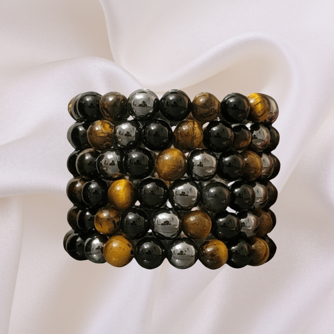 Tiger Eye, Hematite, Obsidian Bracelet