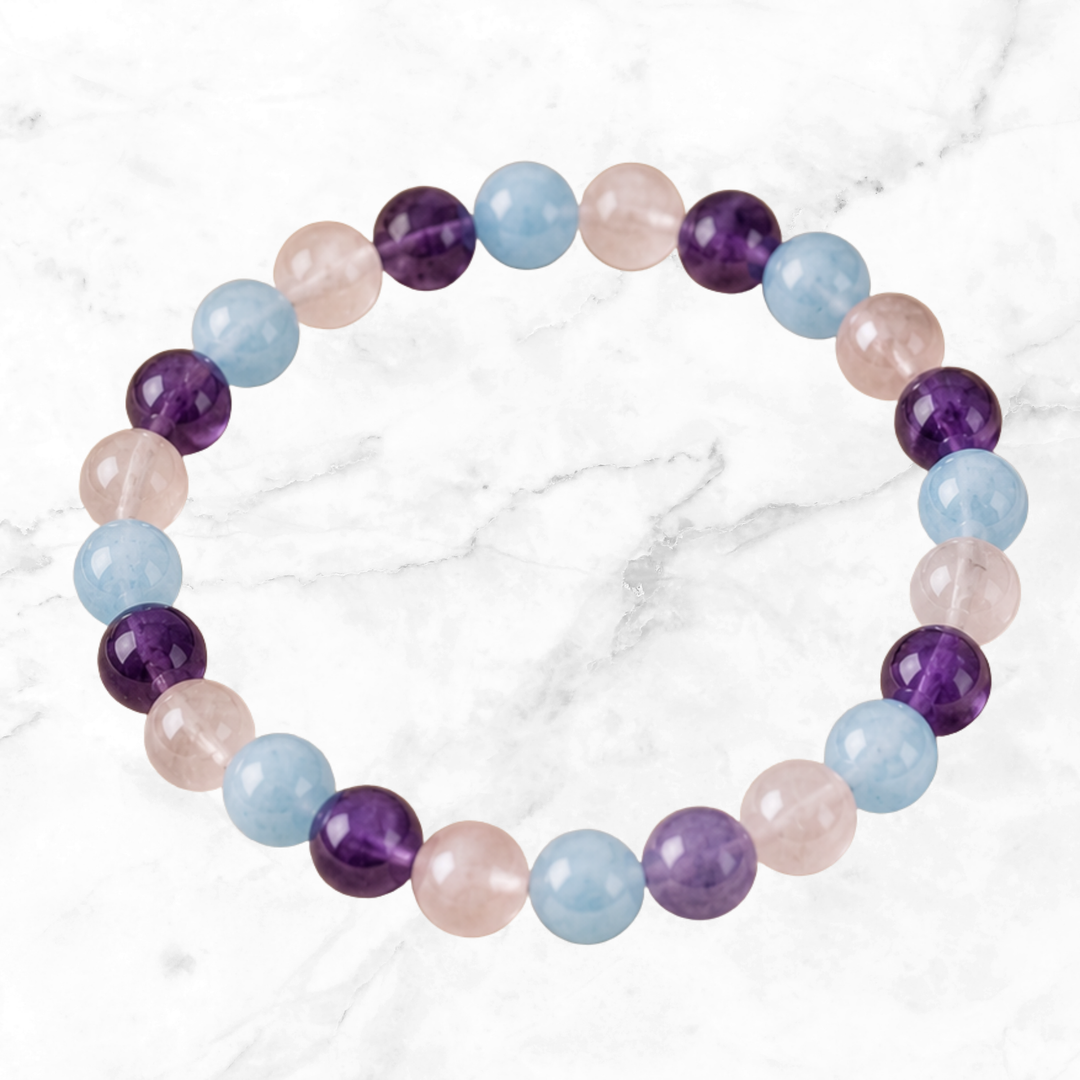 Amethyst, Rose Quartz, and Aquamarine Bracelet