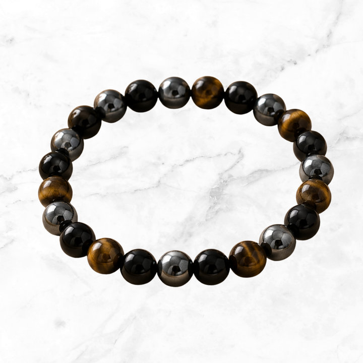 Tiger Eye, Hematite, Obsidian Bracelet