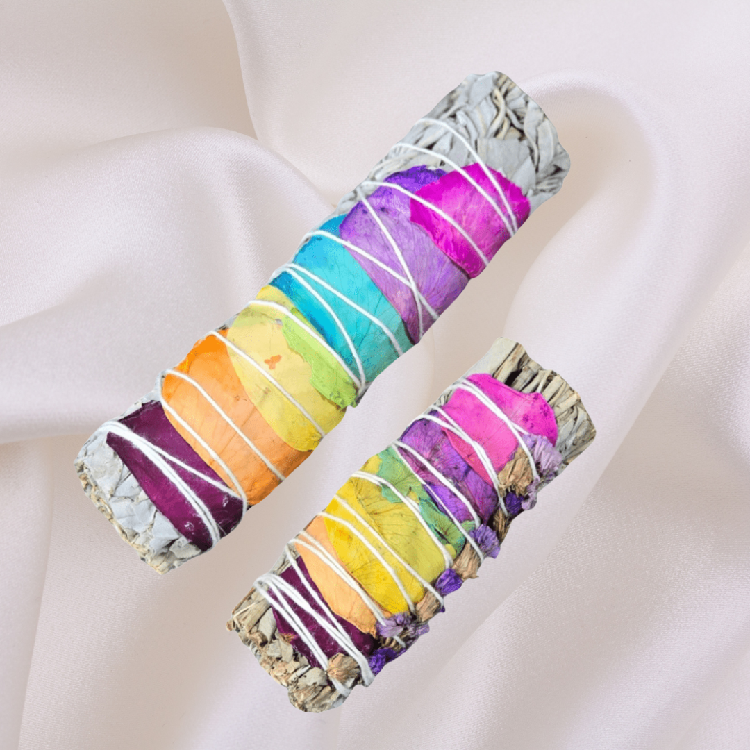 White Sage w/ Rainbow Chakra Roses