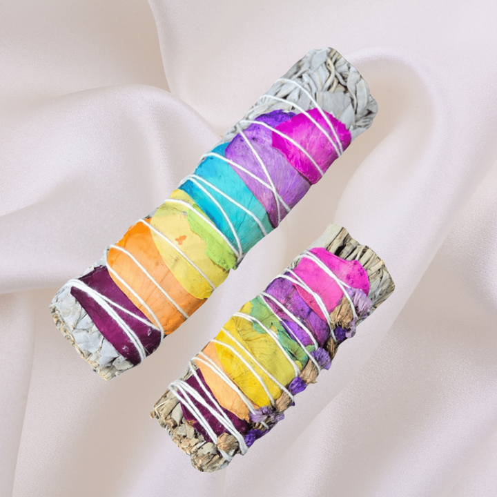 White Sage w/ Rainbow Chakra Roses