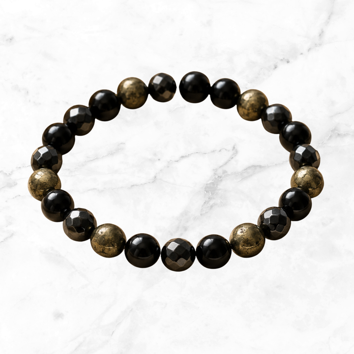 Pyrite, Hematite, Obsidian Bracelet