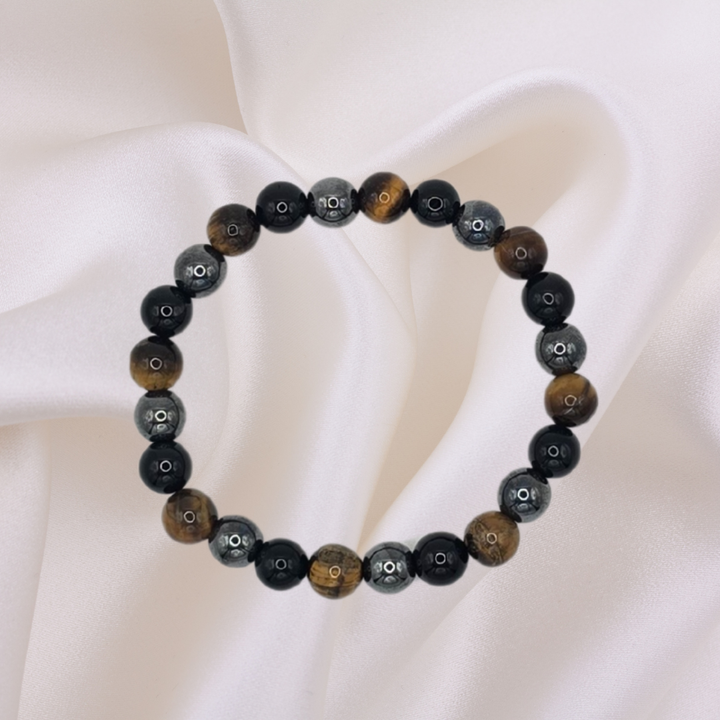 Tiger Eye, Hematite, Obsidian Bracelet