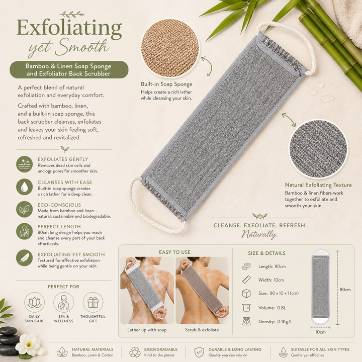 Bamboo Sponge and Exfoliator Back Strap