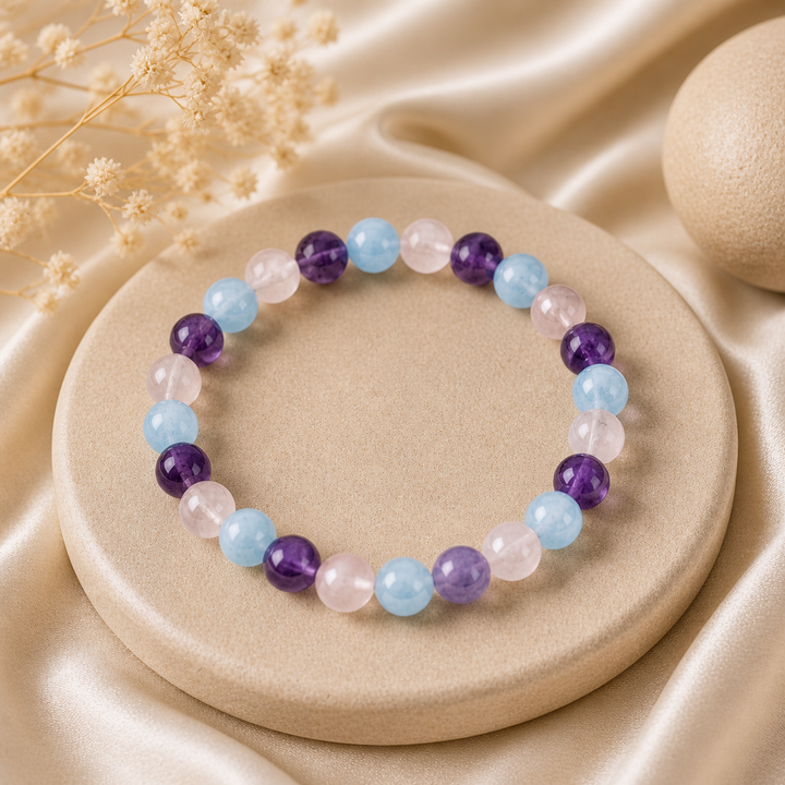 Amethyst, Rose Quartz, and Aquamarine Bracelet