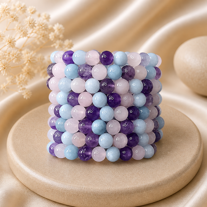 Amethyst, Rose Quartz, and Aquamarine Bracelet