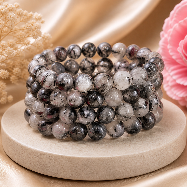 Clear Quartz and Black Tourmaline Bracelet