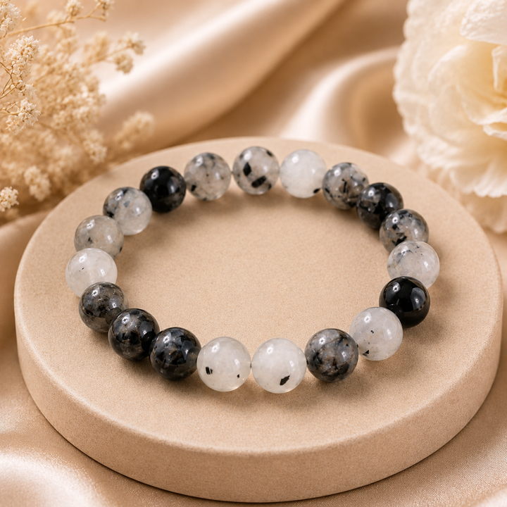 Clear Quartz and Black Tourmaline Bracelet