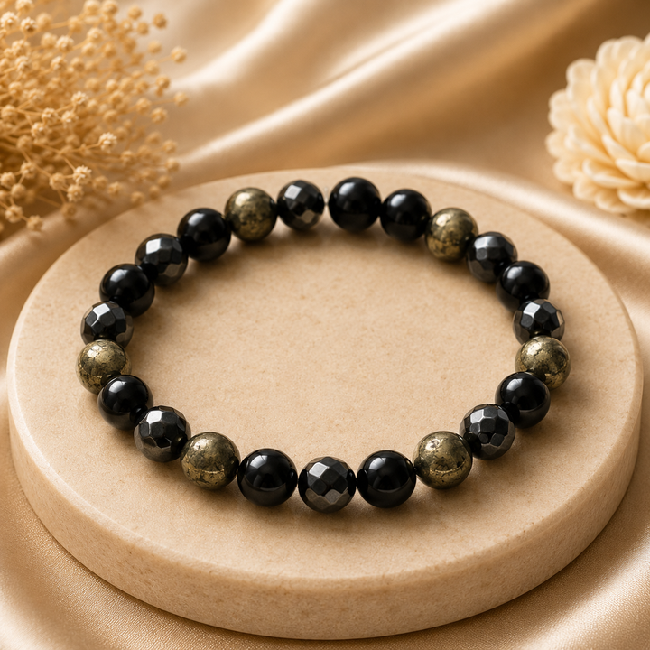 Pyrite, Hematite, Obsidian Bracelet