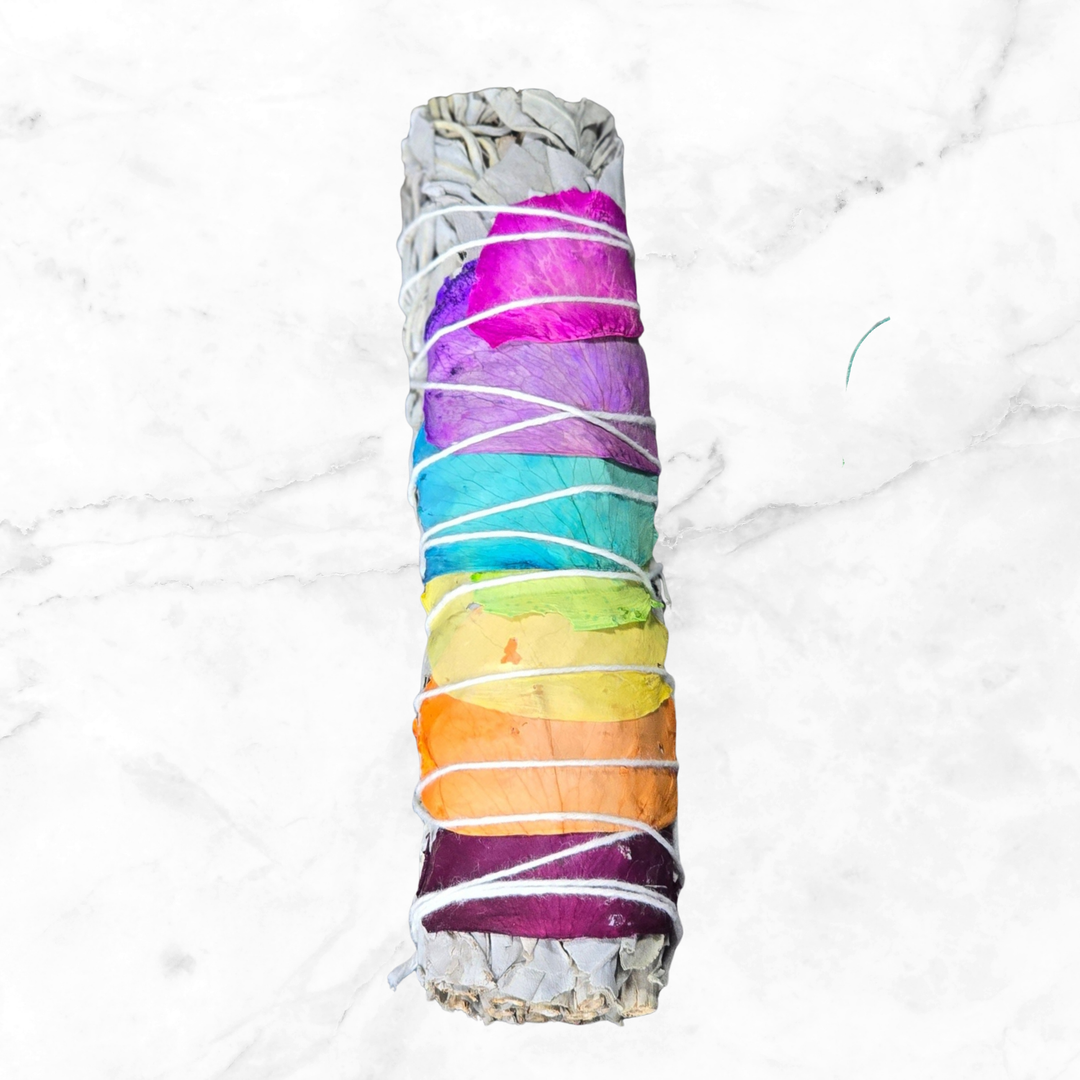 White Sage w/ Rainbow Chakra Roses
