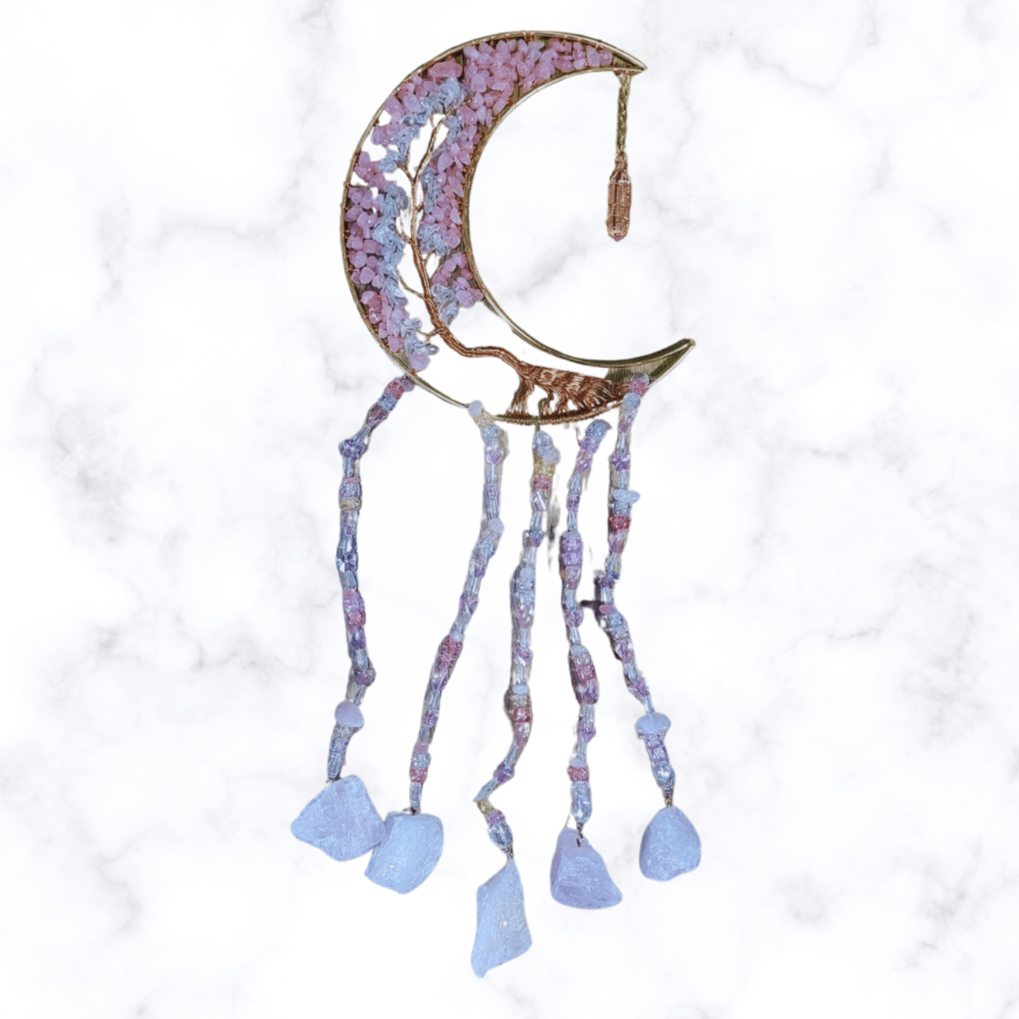 dreamcatcher - Rose Quartz Cresent Moon Dreamcatcher - The Lavish Essentials