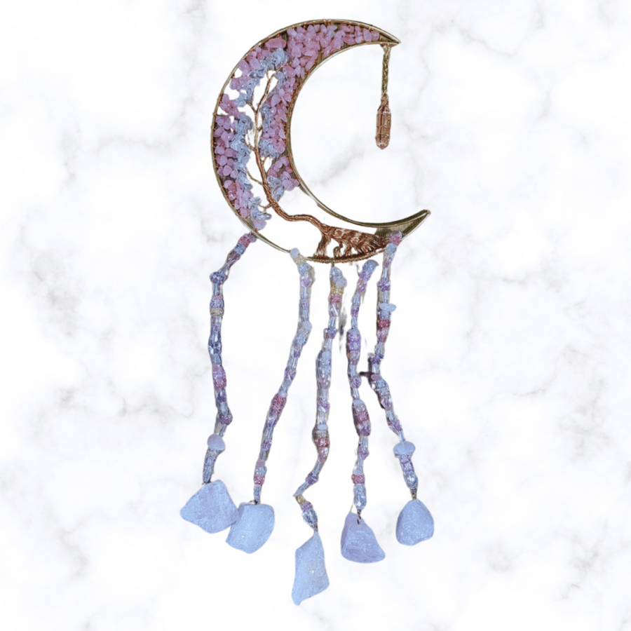 dreamcatcher - Rose Quartz Cresent Moon Dreamcatcher - The Lavish Essentials