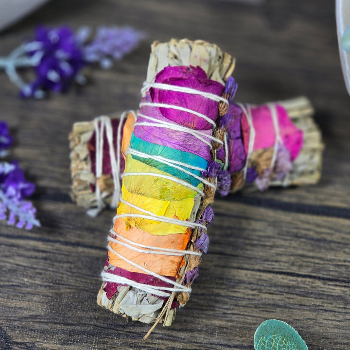 Sage - White Sage w/ Rainbow Chakra Roses - The Lavish Essentials