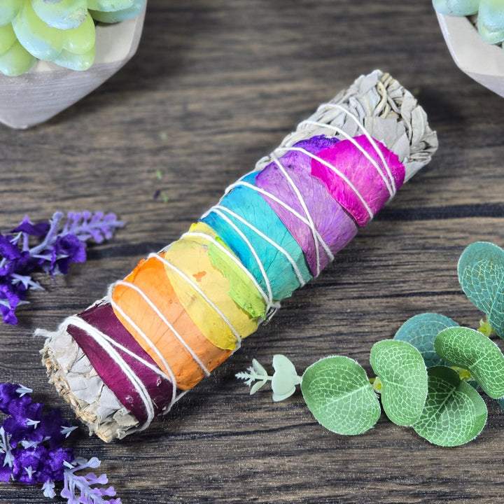 Sage - White Sage w/ Rainbow Chakra Roses - The Lavish Essentials